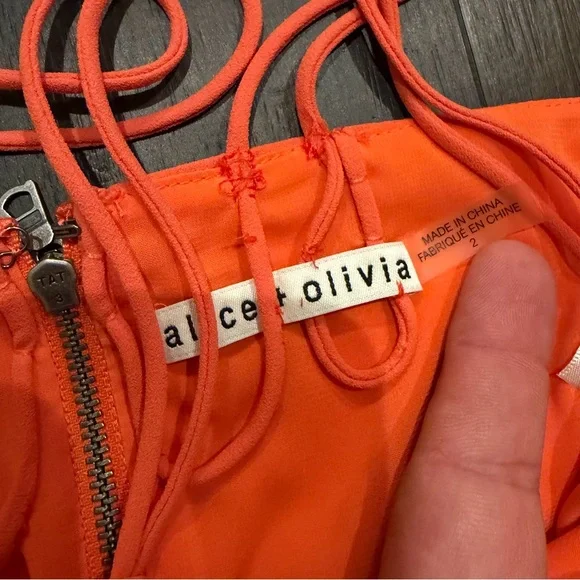 Alice + Olivia Emery Draped Crepe Playsuit Orange Size 2 - Picture 5 of 8
